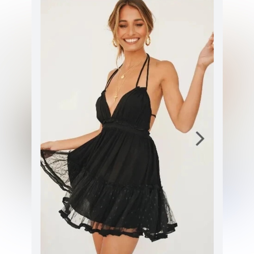 BellanBlue Black Halter Ruffle Mesh Mini Dress - Picture 3 of 16